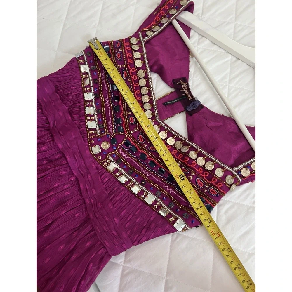 Free People Beaded Coin Dress Boho Fairycore Whimsigoth Festival Babydoll Gypsy - Picture 11 of 16